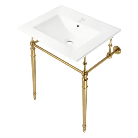 24Inch Console Sink With Brass Legs Single Hole, WhiteBrushed Brass